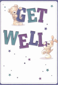 Comfort and hope radiate instantly from this charming get well card-an illustration beloved by residents of Somers Town who wish to send a thoughtful touch to friends and neighbours in need. The gently detailed artwork presents a cuddly teddy perched atop the bold 'GET,' golden fur soft as a cherished keepsake, while a lively puppy, filled with affectionate energy, nuzzles the deep 'WELL' below. Both characters are designed with expressive, caring faces and gentle, rounded forms, infusing the image with emotional warmth. The boldness of the purple and teal letters draws the eye, much like vibrant floral bouquets prepared at Florist Somers Town and delivered across Euston and Mornington Crescent. Twinkling stars, scattered across the pristine white background, suggest the magic and possibility inherent in every wish for recovery. The clean setting evokes the refreshing clarity of a new bouquet gracing a bedside or windowsill in a Somers Town flat-each element thoughtfully placed, each sentiment consciously shared. As a florist might, the artists behind this card have crafted an uplifting visual reminder that kindness is never far away in this caring North London community.