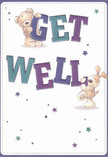 This get well card bursts with cheerful kindness-a design especially popular with the Somers Town community, where caring gestures define daily life. Two delightful friends-a teddy bear with warm, soft fur and a floppy-eared puppy brimming with energy-spring forward from the scene, their playful joy reflected in the bold, colourful letters spelling 'Get Well.' The blues and teals in the text glow against a creamy white background, filling the space with a vibrant, uplifting tone. Scattered stars in purple and indigo twinkle above, conjuring hope and a sense of playful encouragement. The illustrated fur on each character appears so inviting you can almost imagine their gentle embrace-a comforting thought for someone recuperating in a flat on Cranleigh Street or recovering near the lively Euston Road. With its lighthearted design and emotional warmth, this card is the perfect companion to a bouquet delivered from Florist Somers Town-a simple yet powerful way to share comfort and brighten spirits within this welcoming North London neighbourhood.