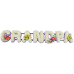 A long, elegant word tribute spells "GRANDPA" in large capital letters, stretching across the frame on a pure white background. Each individual letter is formed from tightly massed white chrysanthemums, their small blooms pressed closely together to create a dense, plush surface with a soft, almost velvet-like appearance. The top and sides of the letters are entirely floral, while a narrow edging of pale lavender ribbon runs along the base, adding a subtle, dignified hint of colour that gently outlines the word. The letters are aligned on dark green bars that remain mostly hidden, quietly supporting the structure and allowing the word to be displayed securely at funeral services and memorials around Somers Town's churches and crematoria. Four letters carry carefully composed floral sprays that add depth and emotion. On the "G" and the central "D," clusters of deep red anthuriums command attention, their glossy, heart-shaped spathes and upright yellow spadices glowing like small, polished emblems of love. They are surrounded by rich green foliage and tiny complementary blooms that soften the edges. On the first "A" and the final "A," sprays of yellow-green orchids arc gracefully across the white chrysanthemums, their delicate, star-like petals and intricate throats providing a fresher, lighter contrast. These orchids rest among green leaves that spill naturally over the floral surface. The overall effect is one of quiet strength and tenderness, a bespoke "GRANDPA" tribute that a Somers Town family might choose to honour a devoted grandfather, bringing comfort and beauty to moments of farewell and remembrance in the local community.